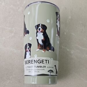 Serengeti Grey Tumbler with Bermese Mountain Dog Pattern 20oz Size New In Box